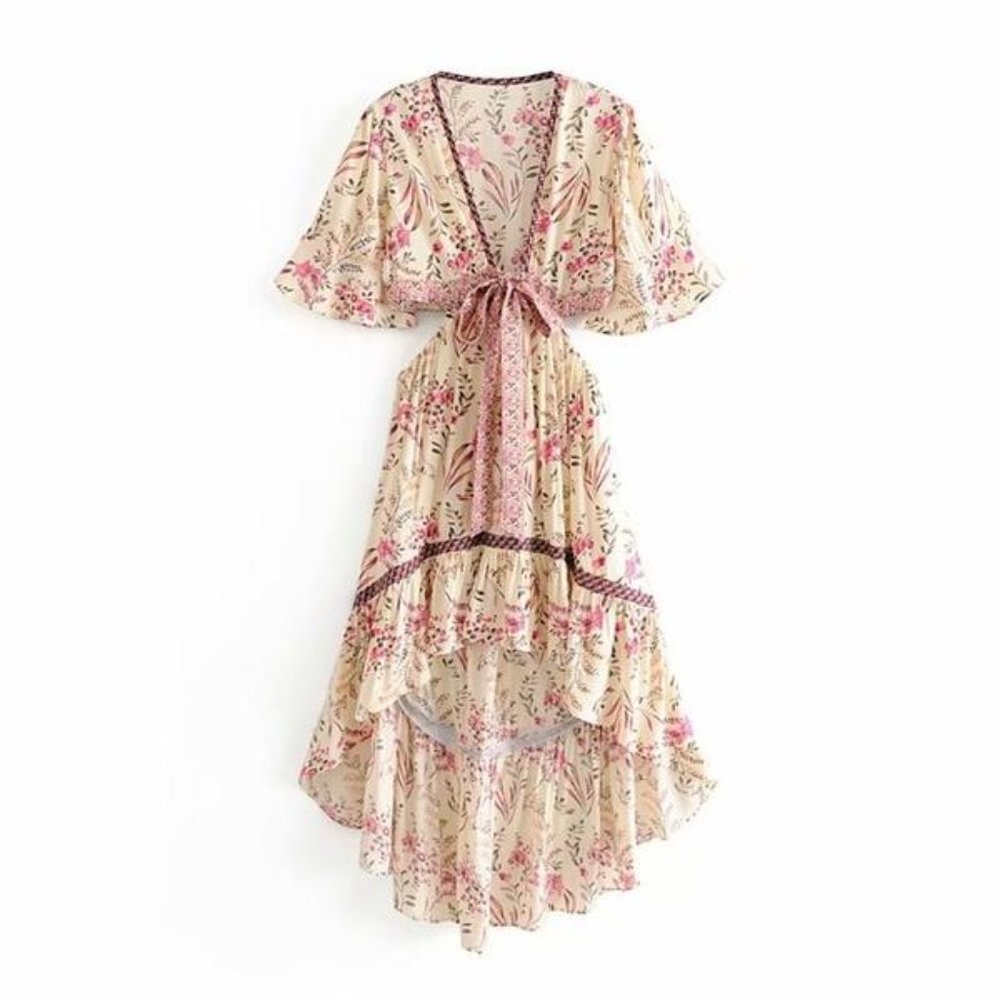 New Boho Summer Floral Hi Low Open Back Dress - Picture 9 of 13